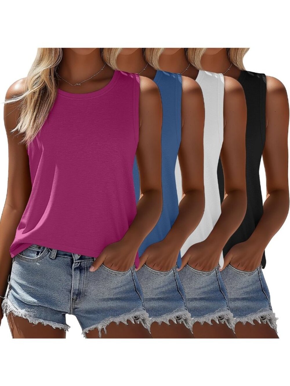 4 Pack Women's Sleeveless Loose Fit Tops - Casual, Comfortable, Versatile Styles